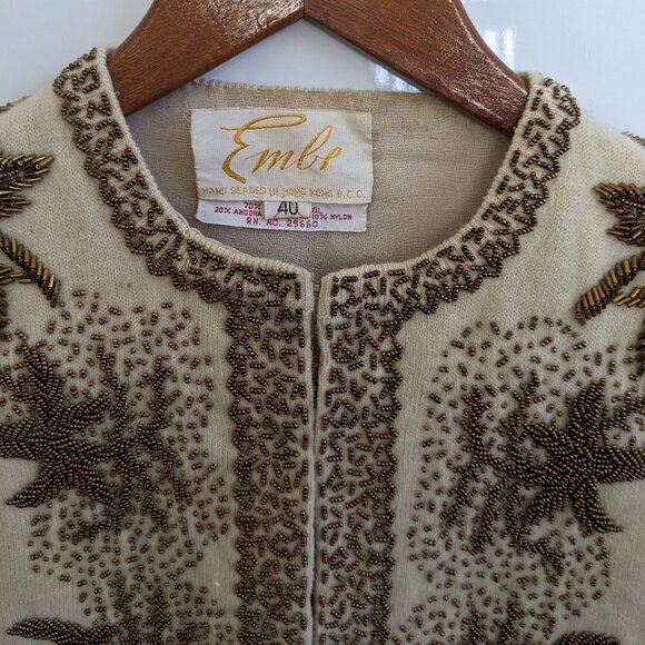 Vintage 1940s Hand Beaded Lambs Wool and Angora Cardigan Sweater - Picture 2 of 12